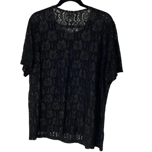 Roaman's Women's Black Lace Blouse Size L Short Sleeve Casual Top - Picture 3 of 6